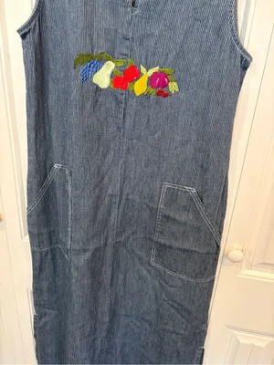 Faded glory blue and white stripe denim fruit embroidered midi dress size large thumbnail 3