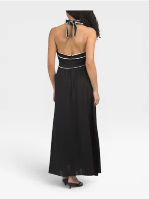 White Closet Black White Linen Blend Halter Neck Maxi Dress Small NWT thumbnail 3