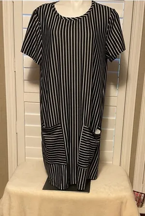 SHEIN Black and White Vertical Stripe Midi Dress thumbnail 1