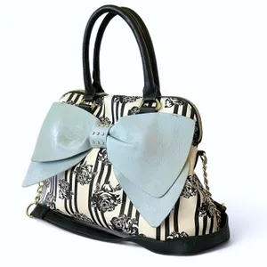 Betsey Johnson Blue Bow Faux Leather Floral Stripe Dome Satchel Bag Handbag thumbnail 11