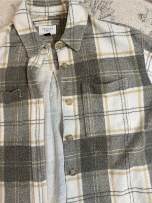 American Eagle Plaid Button Front Shacket XS | Gray & Ivory | Like New thumbnail 5