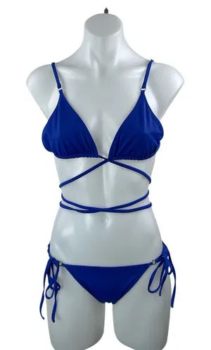 PALM Womens Blue Triangle Strappy Tie Two Piece Bikini Swimsuit Swimwear Size 2 thumbnail 1