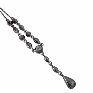 Vintage Givenchy Black Crystal Gunmetal Y-Drop Necklace thumbnail 6