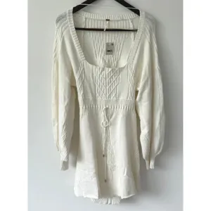 Free People Women's White Emmaline Knit Mini Sweater Dress Size‎ Large NWT thumbnail 4