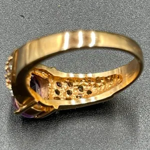 Purple Clear Rhinestone 14k Gold Electroplate Cocktail Ring Size 9 thumbnail 10