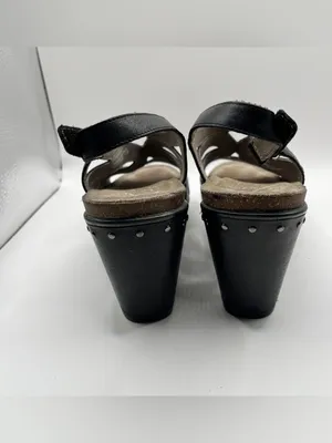 Dansko Felicia black leather wedge sandals, stylish strappy cut-out upper 39 thumbnail 5
