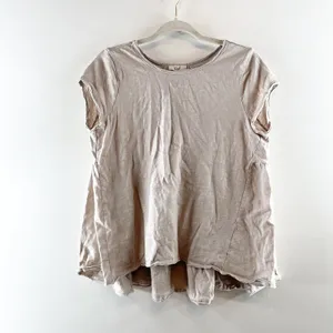 Easel Short Sleeve Peplum Swing T-Shirt Top Cotton Boho Tan Beige Small thumbnail 2