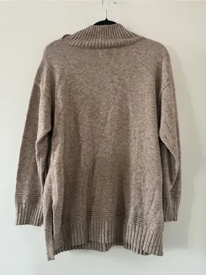 Anthropologie Tan Mock Neck Button Shoulder Tunic Sweater Medium Equestrian Cozy thumbnail 6