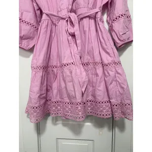 Wonderly Pink Cotton Tiered Eyelet Lace Dress Balloon Sleeve PXL thumbnail 13