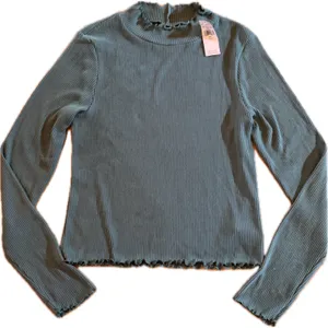 American Eagle Outfitters Top Womens L Teal Green Ribbed Mock Neck‎ Long thumbnail 1