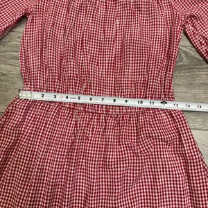 Old Navy Cotton Blend Dress S Red Gingham Smocked Off Shoulder Tiered Midi Dress thumbnail 7