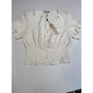 BCBGeneration Women's Fitted Smocked Waist Ruffle Hem Button front size M (b2) thumbnail 6