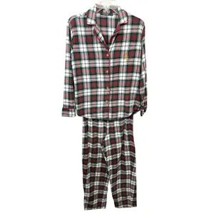 Lauren Ralph Lauren Small Plaid Pajama Set Green Red Christmas‎ Flannel 1134 thumbnail 2