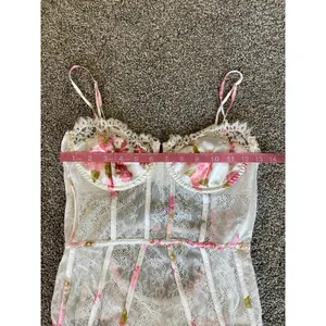 For Love & Lemons Floral Lace Bustier Bodysuit Small Pink White thumbnail 3