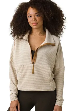 Prana Women's Organic Cotton Long Sleeve Escambia Half Zip Pullover in Cream S thumbnail 1