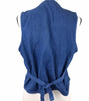 Vintage 90s Victoria Jones Petites Denim Plaid Red Blue Woven Netted Vest PL thumbnail 2