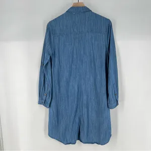 Umgee Blue Chambray Denim Button Front Shirt Dress‎ Long Roll Tab Sleeve Casual thumbnail 9