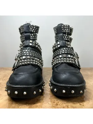 Jeffrey Campbell Starburst Studded Leather Buckle Lug Sole Boots 8.5 Goth Punk thumbnail 2