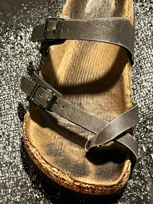 Womens sz8 Birkenstock Mayari criss-cross straps Sandals- Brown/Black thumbnail 7