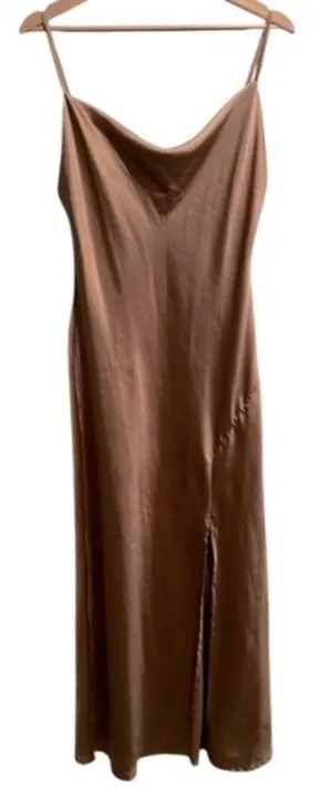 Paper Heart Gold Slip Dress Small Taupe Satin Cowl Neck Maxi formalwear prom thumbnail 1
