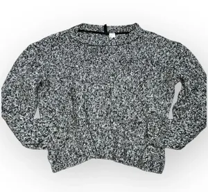 H&M Divided Black Marled Knit Pullover Crop Sweater Size M Long Sleeve thumbnail 1