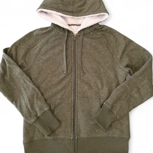 Womens Soft Fluffy Durable Olive Green Thick Zip Up Hoodie Jacket Size Medium thumbnail 1