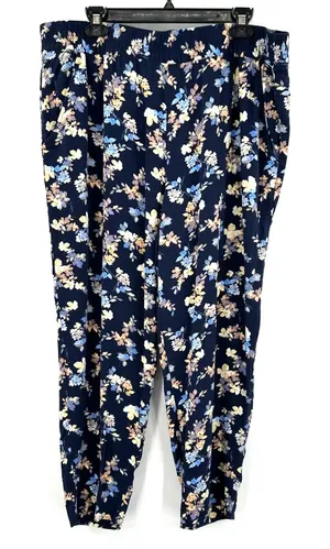 Jessica Simpson Size XL Pants Navy‎ Blue Floral Tapered Pockets Elastic Waist thumbnail 1