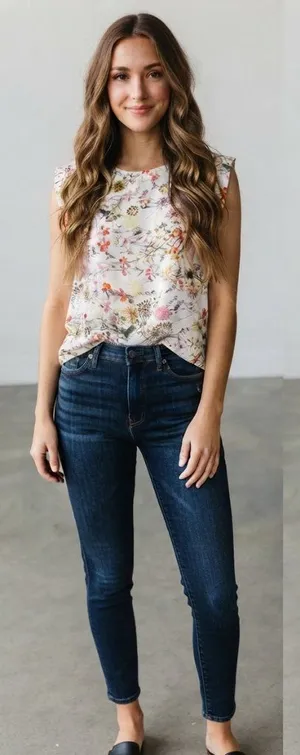 Pleione Women's Floral Print Sleeveless Blouse White Multi Size Large (L) thumbnail 1