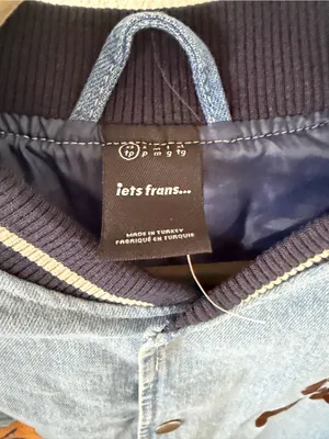 iets frans Blue Denim Embroidered Varsity Jacket Size XS thumbnail 15