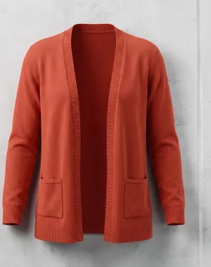 TALBOTS Burnt Orange 100% Cotton Open-Front Pocket Sweater Cardigan, Medium thumbnail 1
