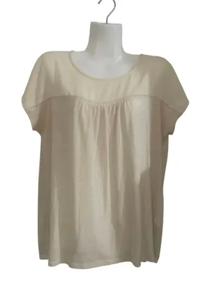 Banana Republic Ivory Linen Blend Short Sleeve Top Size Medium Breezy Flowy Chic thumbnail 1