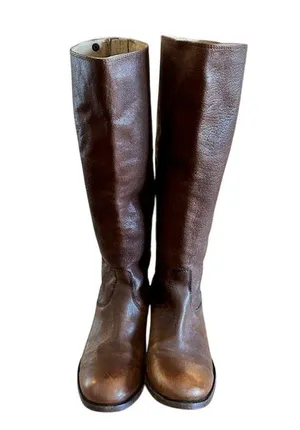 Frye Melissa Button Back Zipper Brown Leather Riding Boots, size 6 thumbnail 4