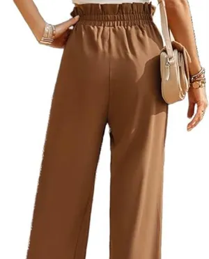 Anthropologie Elodie ruffle stretch high waist brown wide leg palazzo pants S thumbnail 1