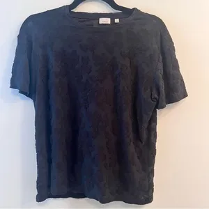 Aritzia Wilfred Black Sheer Top with Embroidered Floral Detailing Size Medium thumbnail 1