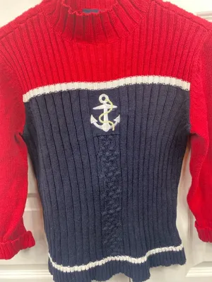 Vintage Knit Pullover Sweater Anchor Nautical Mock Neck Fisherman Embroidered M thumbnail 1