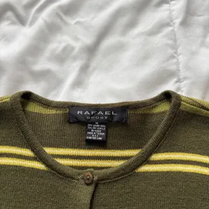 Vintage Rafael Sport Olive Green Striped Wool Cardigan Sweater Medium Streetwear thumbnail 2