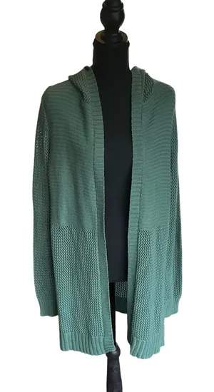Marled Womens Green Mixed Knit Hooded Open Front Cardigan‎ Small Minimalist thumbnail 1