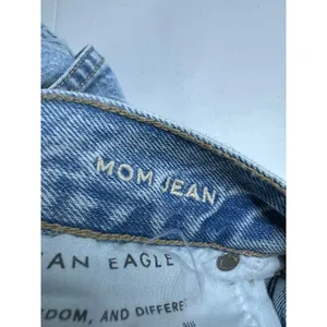 American Eagle Mom Jeans Size 14 L Light Wash‎ Distressed Cotton High Waisted thumbnail 6