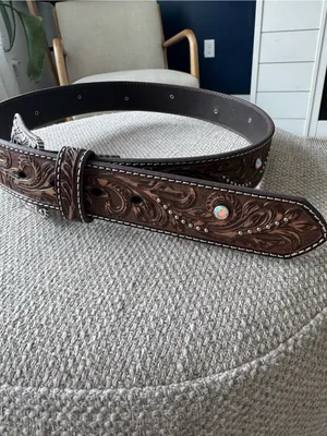 Nocona Western Belt Womens Scroll Nail Heads Leather Brown N320008502 Small thumbnail 7