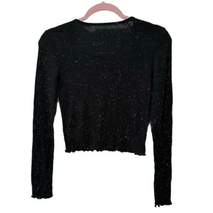 New American Eagle Black White Speckle Long Sleeve Ribbed Crop Top Women's Sz S thumbnail 5