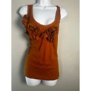 J.Crew Womens Ruffle Front Tank Top‎ Burnt Orange Rust Cotton Y2K Scoop Neck S thumbnail 2