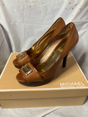 Michael Kors Cognac Leather Peep-Toe Platform Pumps thumbnail 3