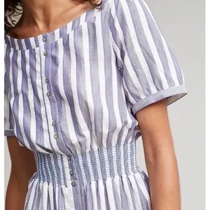 Anthropologie SEEN WORN KEPT Jenna Lurex Stripe Dress Blue White‎ Midi Size 12 thumbnail 5