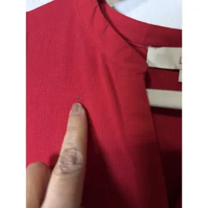 LOFT Women’s Ribbed Henley Red Plaid Mixed Media‎ Puff Shirred Ruffle Sleeves S thumbnail 7