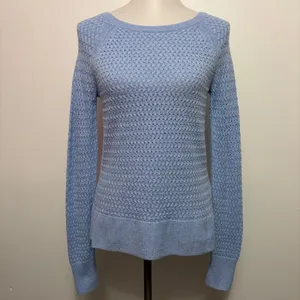 American Eagle Sweater Small Blue Back Zipper Open Knit Raglan Scoop Neck thumbnail 3
