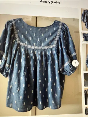 Old Navy Blue Embroidered Poet Peasant Blouse thumbnail 3