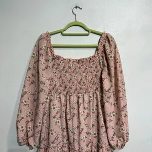 AS U WISH Pink Floral Smocked Long Sleeve Mini Dress Sz M thumbnail 8