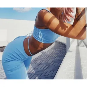 Alo Airbrush High-Waist Cinch Flare Legging Tile Blue Tie-Up Corset Lace Hi-Rise thumbnail 12