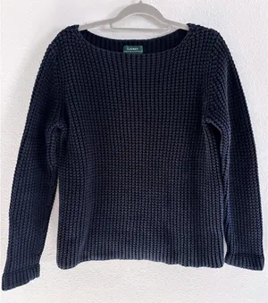 Lauren Ralph Lauren Chunky Knit Sweater Women Medium Blue Cotton Nautical Preppy thumbnail 1