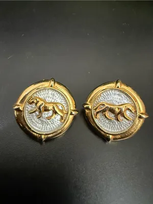 Vintage Two-tone Gold with Silver Jaguar Panther Statement Runway Earrings thumbnail 2